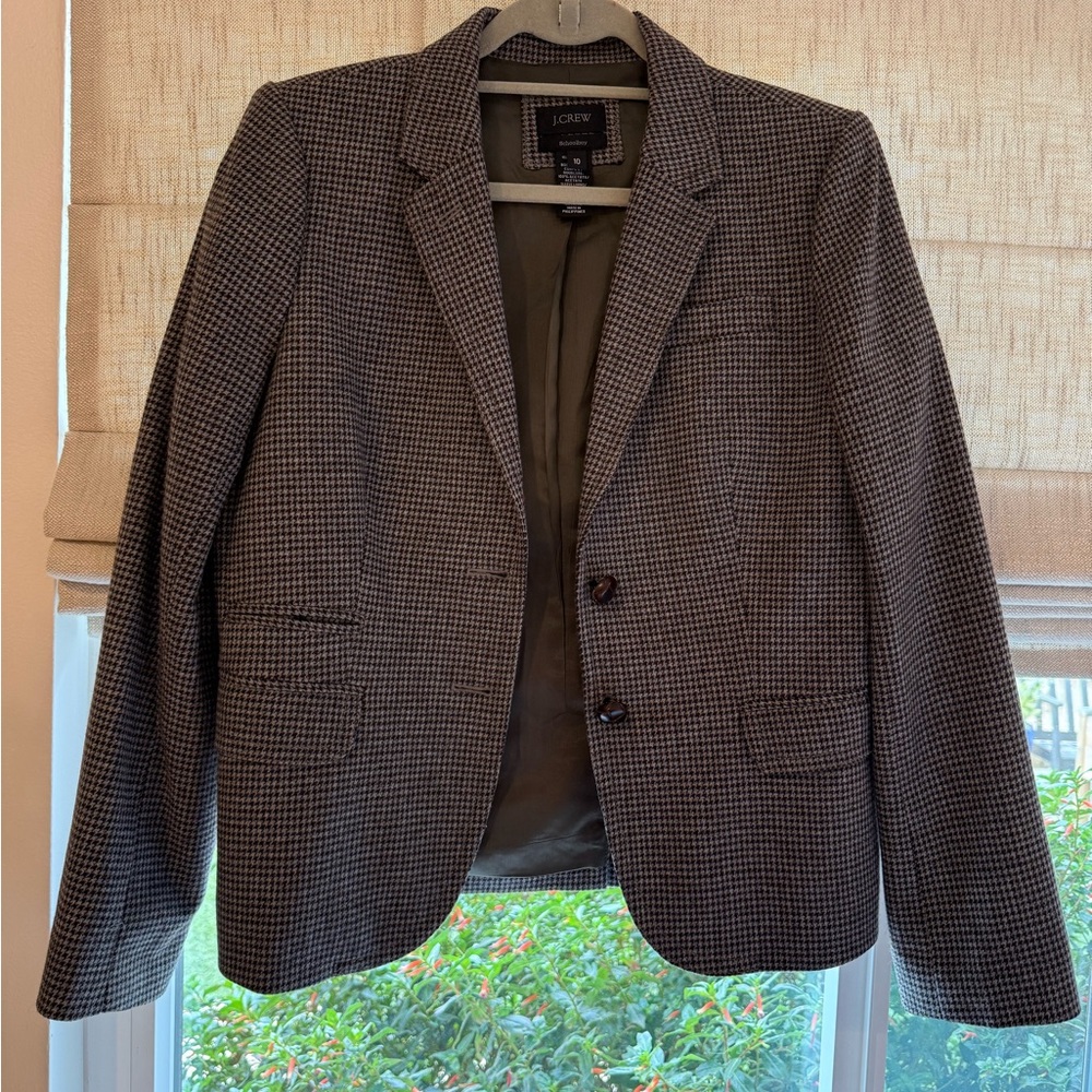 J. Crew Women's Black and Gray Checkered Schoolboy Blazer